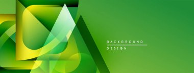 Soyut yeşil tasarım, üst üste binen şekiller, gradyanlar. Sancaklar ve sunumlar için modern estetik. Minimalist stil.