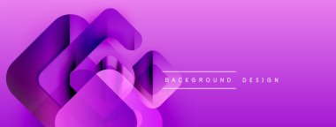 Soyut mor geometrik şekiller örtüşür, dinamik görsel efekt yaratır. Gradyan renkler derinlik katar, modern estetik. Arkaplan metni mevcut.