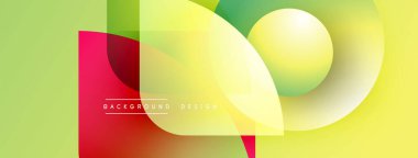 Soyut geometrik şekiller çakışıyor. Sarı, yeşil, kırmızı renkler modern tasarım yaratır. Işık eğimleri derinlik ve doku ekler. Minimalist kompozisyon.