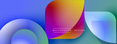 Soyut renkli şekiller çakışıyor. Gradyan renkler harmanlanarak, dinamik görsel efekt yaratır. Arkaplan ve sunumlar için uygun modern tasarım.