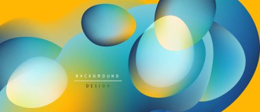 Soyut sıvı şekiller harmanlanır ve canlı bir zemin oluşturur. Sarı, mavi renkler kompozisyona hakim, modern estetik sunuyor..