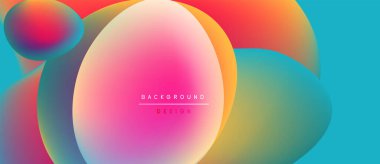 Canlı soyut şekiller örtüşüyor, renkli gradyanlar yaratıyor. Tasarım, merkezi konumlanmış metin arkaplan tasarımı içerir. Yumuşak geçişler kompozisyona hakim..