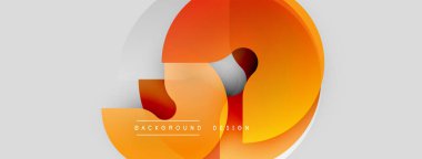 Soyut turuncu tasarım. Üst üste binen daireler dinamik bileşim yaratır. Altında metin elementleri olan minimalist bir tarz. Modern grafik arkaplanı.