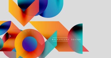 Soyut renkli şekiller örtüşür, dinamik bileşim yaratır. Modern tasarım öğeleri yenilik, enerji, görsel cazibe.