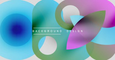 Soyut renkli örtüşen şekiller dinamik arkaplan oluşturur. Gradyan renkler harmanlanarak modern görsel kompozisyon oluşturur.