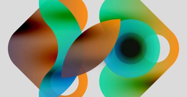 Soyut sıvı şekilleri örtüşür, canlı renk karışımları yaratır. Yumuşak eğimler hareket, derinlik ve modern tasarım estetiğini akla getiriyor.