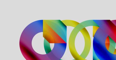 Renkli üst üste binen daireler soyut tasarım yaratır. Gradyan renkler harmanlanır ve dinamik görsel kompozisyon oluşturur. Basit, modern estetik..