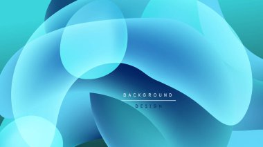 Soyut akışkan şekiller, mavi tonlar baskın. Gradyan etkisi derinlik yaratır, modern tasarım unsuru. Minimalist kompozisyon, koyu arkaplan.