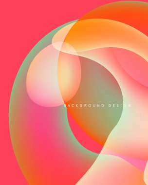 Soyut renkli şekiller örtüşür, dinamik görsel efekt yaratır. Yumuşak gradyanlar pembe, turuncu ve yeşil renkleri harmanlarlar. Modern tasarım ögesi.