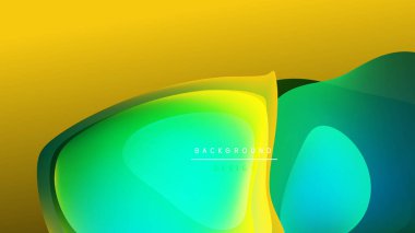 Soyut sıvı şekiller, canlı sarı, turkuaz renkler. Gradyan karışımları dinamik görsel efekt yaratır. Modern tasarım ögesi.