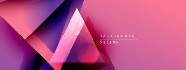 Soyut geometrik şekiller örtüşüyor, canlı pembe, mor renkler yaratıyor. Modern tasarım teknoloji, yenilik ve enerji öneriyor.
