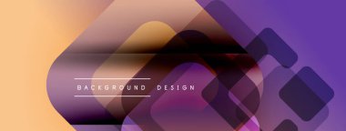 Soyut geometrik şekiller örtüşüyor, renk değişimleri yaratıyor. Sıcak renkler daha serin mor renklere karışıyor. Minimalist tasarım.