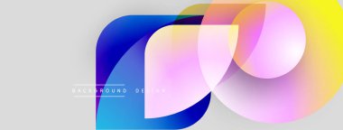 Soyut renkli şekiller çakışıyor. Gradyan renkler harmanlanarak, dinamik görsel efekt yaratır. Arka planlar için modern tasarım ögesi.