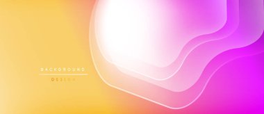 Soyut eğim arkaplanı. Pürüzsüz akışkan şekiller sarı, pembe, mor renkleri harmanlıyor. Dijital projeler için uygun minimalist tasarım.