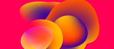 Soyut sıvı şekilleri örtüşür, canlı renkler harmanlanır. Turuncu, mor, sarı renkler pembe zemine karşı dinamik kompozisyon oluşturur. Modern tasarım.