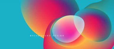 Soyut canlı tasarım, üst üste binen renkli daireler. Gradyan renkler düzgün bir şekilde harmanlanarak dinamik görsel efekt yaratır. Modern arkaplan.