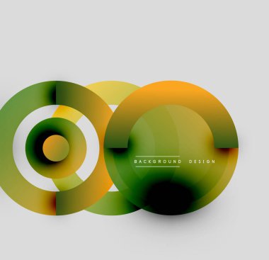 Soyut çemberler çakışıyor, canlı gradyanlar yaratıyor. Modern tasarım elementleri dinamik görsel kompozisyon öneriyor. Minimalist stil.