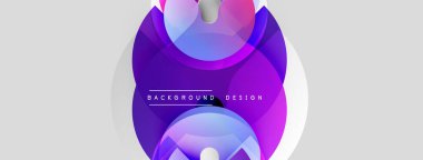 Soyut tasarım, üst üste binen daireler, mor renkler, beyaz aksanlar. Modern, dinamik kompozisyon arka plan için uygundur.