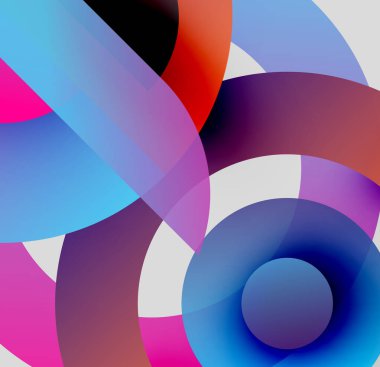 Soyut renkli şekiller çakışıyor. Gradyan renkler dinamik görsel efekt yaratır. Modern tasarım, canlı kompozisyon.