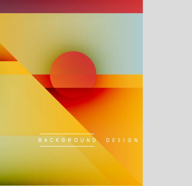 Soyut geometrik bileşim. Sıcak renkler baskın, şekiller, gradyanlar, dokular. Modern tasarım elemanları.