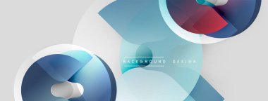 Soyut geometrik şekiller örtüşür, dinamik görsel efekt yaratır. Serin maviler, açık gri arka planda kırmızılar hakimdir. Modern tasarım ögesi.