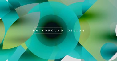 Soyut geometrik şekiller, canlı turkuaz, yeşil renkler. Modern tasarım, gradyan etkisi, merkez metin arkaplan tasarımı.