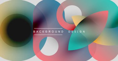 Soyut renkli çemberler çakışıyor. Modern tasarım gradyan içerir, metin arka plan tasarımı okur. Basit şekiller görsel ilgi yaratır.
