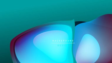 Soyut arkaplan özellikleri akan mavi şekiller, gradyanlar, koyu üst bölüm. Modern tasarım elementleri dinamik görsel efekt yaratır.