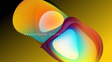 Soyut tasarım canlı örtüşen şekiller içerir. Artan renkler harmanlanarak karanlık zemine karşı dinamik görsel etki yaratıyor. Modern, akıcı bileşim.