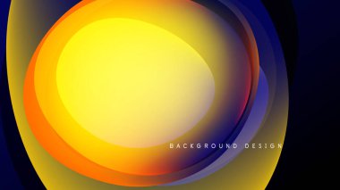 Soyut katmanlar canlı dairesel tasarım yaratır. Sarı, turuncu, mavi renkler siyah zemine karşı harmanlanır. Modern, dinamik görsel element.