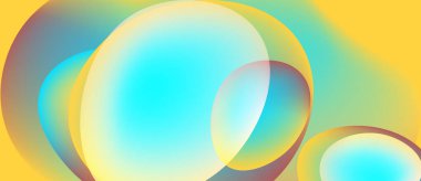 Soyut renkli çemberler çakışıyor, canlı gradyanlar yaratıyor. Sarılar, maviler, morlar kusursuz bir şekilde harmanlanır. Modern tasarım, pürüzsüz geçiş.