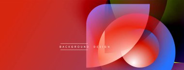 Soyut kırmızı arkaplan. Üst üste binen renkli şekiller dinamik görsel efekt yaratır. Modern tasarım elemanları.