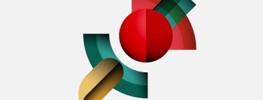 Soyut tasarım kıvrımlı şekiller, kırmızı daire, yeşil renkler, altın aksan içerir. Modern kompozisyon dinamik enerjiyi, basit zarafeti çağrıştırır..