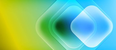 Soyut arkaplan canlı renk eğimlerine sahiptir. Üst üste binen kareler parlak görsel efektler yaratır. Düz geçişler, modern tasarım.