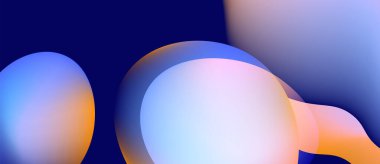 Soyut şekiller harmanlanır, yumuşak eğimler yaratır. Mavi, turuncu renkler kompozisyona hakim. Minimalist tasarım, sakin duyguları çağrıştırır..