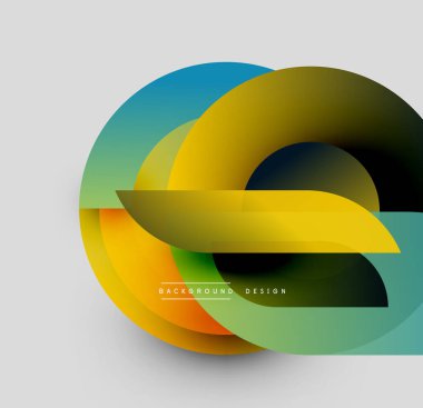 Soyut renkli şekiller örtüşür, dinamik görsel efekt yaratır. Gradyan renkler pürüzsüzce harmanlanır, modern tasarım ögesi.