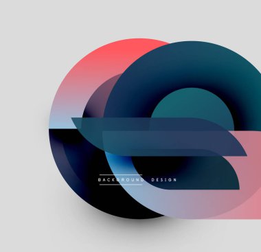 Soyut daireler örtüşüyor, canlı renk eğimleri yaratıyor. Modern tasarım altta ince metinler barındırır. Minimalist kompozisyon, pürüzsüz geçiş.