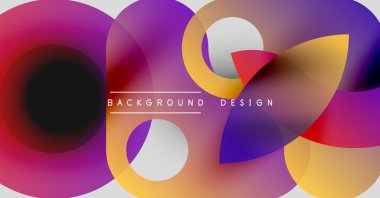 Soyut renkli şekiller çakışıyor. Gradyan renkler dinamik görsel efekt yaratır. Metin arka plan tasarımı okur. Modern estetik.