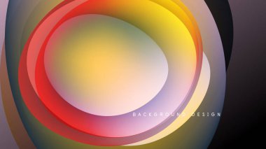 Soyut renkli katmanlar girdap şeklinde oval şekiller yaratır. Gradyan renkler harmanlanarak karanlık arka plana karşı dinamik görsel efekt oluşturur.