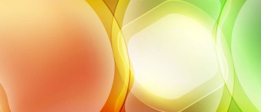 Soyut, enerjik şekiller çakışıyor ve düzgün gradyanlar yaratıyor. Renkler turuncudan yeşile dönüşür. Yumuşak aydınlatma görsel cazibeyi arttırır.