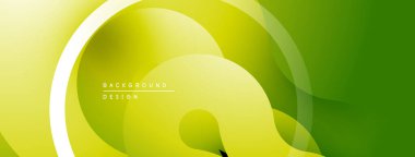 Soyut arkaplan özellikleri üst üste binen şekiller, gradyanlar. Sarı, yeşil renkler modern tasarım yaratır. Minimalist estetik, pürüzsüz geçişler.