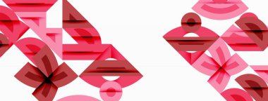 Soyut geometrik şekiller, kırmızı renkler, katmanlı tasarım. Minimalist kompozisyon, temiz çizgiler, modern estetik. Beyaz arkaplan karşıtlık sağlar.