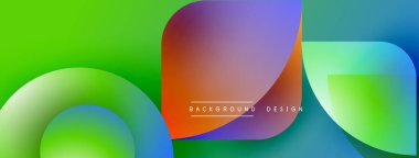 Soyut renkli şekiller çakışıyor. Gradyan renkler dinamik görsel efekt yaratır. Arka planlar ve pankartlar için modern tasarım uygun.