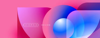 Canlı pembe, mor, mavi gradyanlar soyut şekiller oluşturur. Üst üste binen daireler dinamik görsel efekt yaratır. Metin arkaplan tasarımı okur.