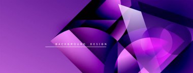 Soyut mor tasarım geometrik şekiller, gradyanlar, üst üste binen katmanlar içerir. Arka planlar ve sunumlar için modern estetik.