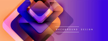 Soyut geometrik şekiller örtüşüyor, canlı turuncu ve mor renkler yaratıyor. Modern tasarım elementleri dinamik görsel deneyim önerir.