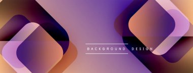 Soyut geometrik şekiller örtüşüyor, dinamik mor, turuncu gradyan oluşturuyor. Metin, kompozisyon içerisindeki arkaplan tasarımını okur.