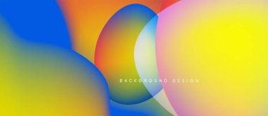 Soyut renkli şekiller çakışıyor. Hareketli gradyanlar sıvı tasarımı yaratır. Arkaplanda pürüzsüz geçişler, modern estetik.