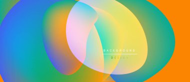 Soyut renkli şekiller örtüşür ve canlı gradyanlar yaratır. Tasarım ince yazı tipi ile metin arkaplan tasarımı içerir. Modern estetik.