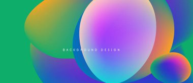 Soyut renkli şekiller çakışıyor. Renkler karışıyor ve canlı bir görsel etki yaratıyor. Modern tasarım arka planlar için uygun.